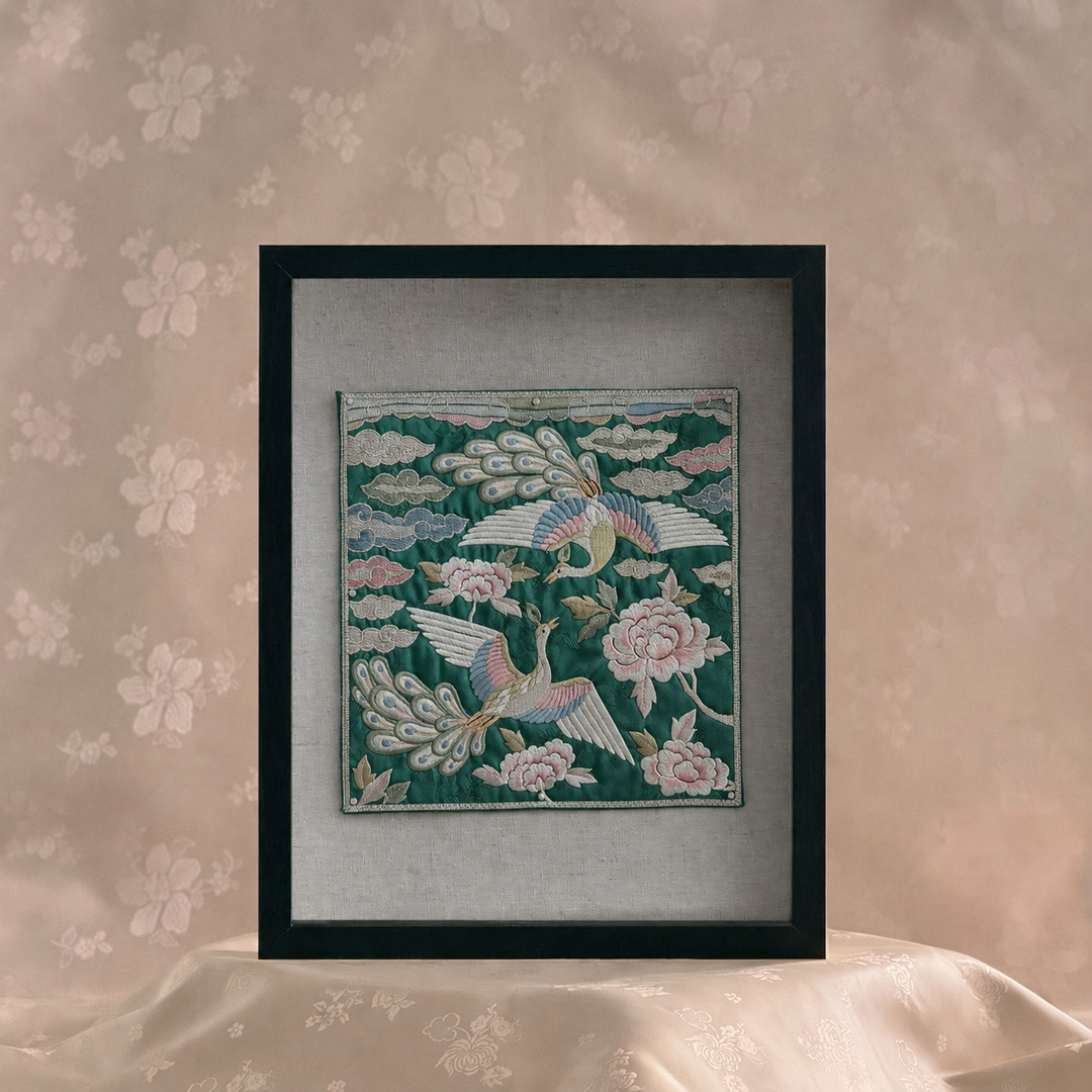 Embroidered Art Panel Set: Paired Tigers and Paired Peacocks, Series II
