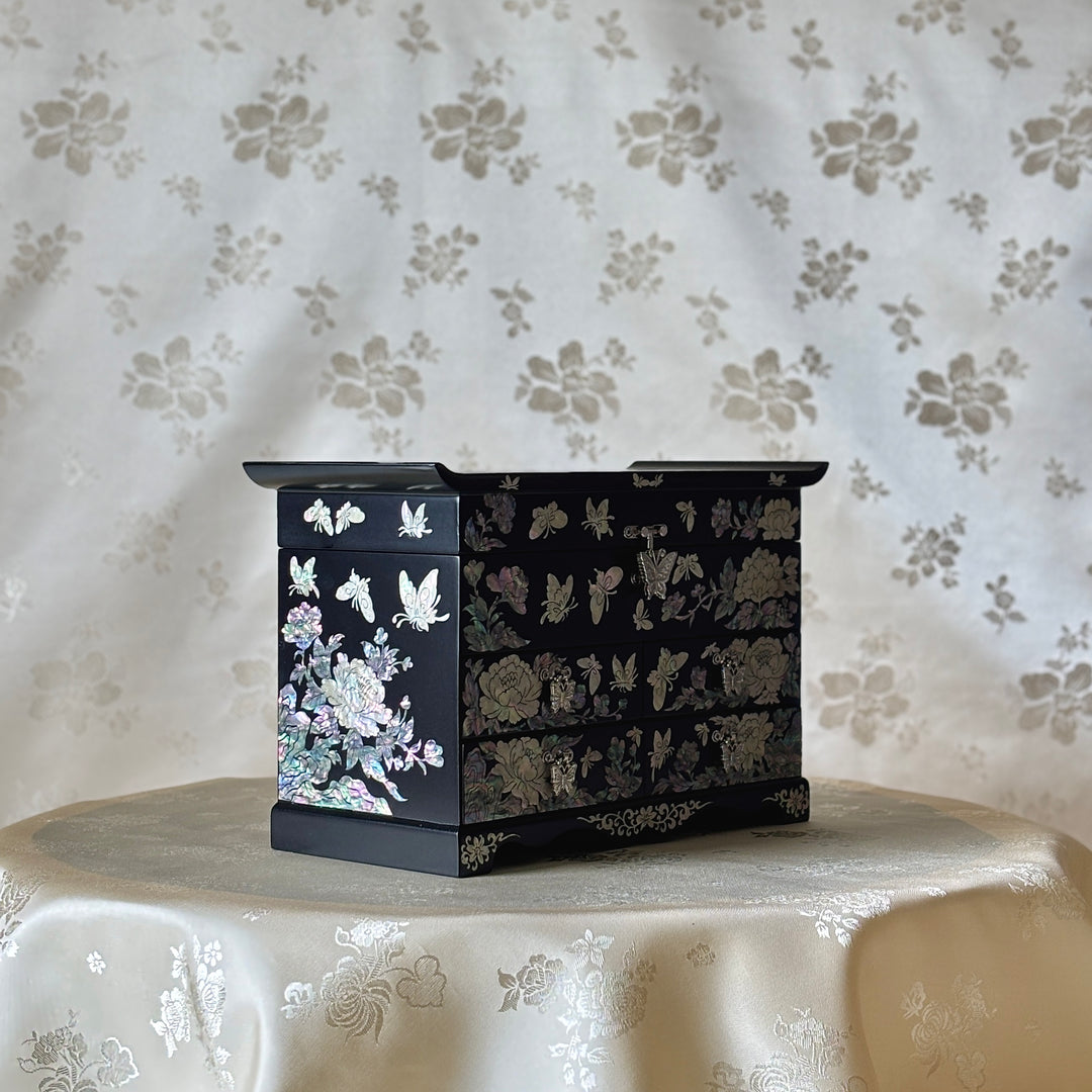 Mother-of-Pearl Jewelry Chest: Butterfly and Peony Motif, Scholar’s Style