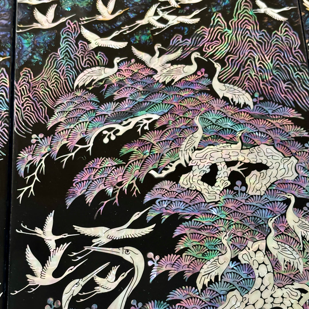 Mother of Pearl Folding Screen: One Hundred Cranes Motif