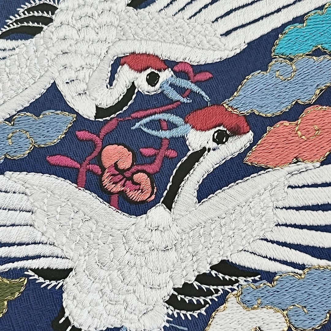 Embroidered Double Crane Motif in Frame