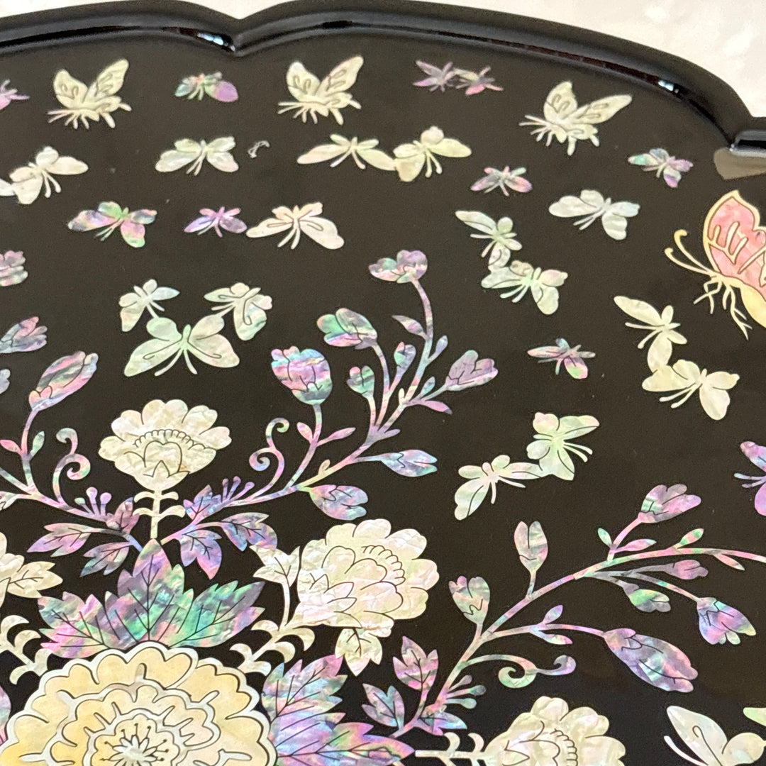 Mother-of-Pearl Folding Table (Soban): Peony and Butterfly Motif, Flower Form