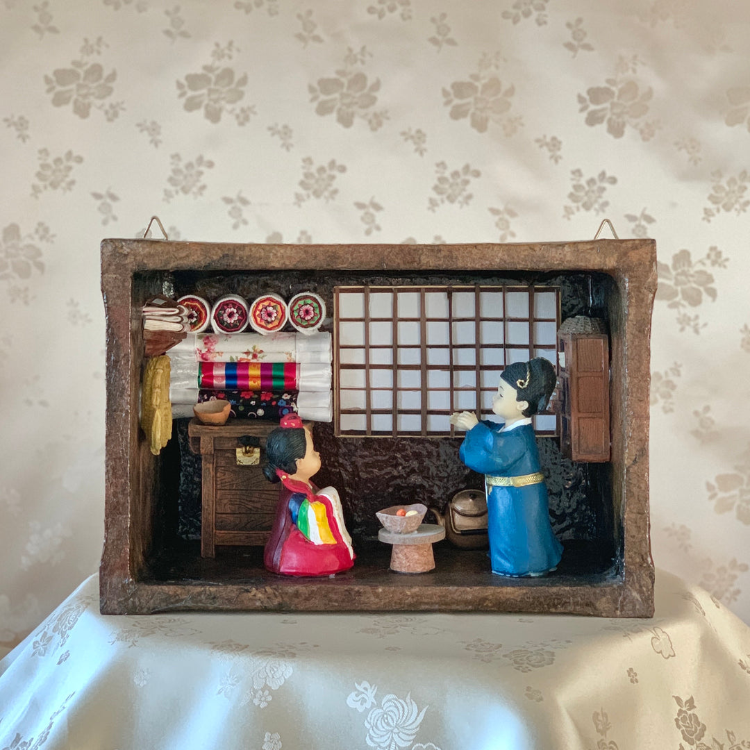 Miniaturzimmer für frisch verheiratete Paare im traditionellen Papierrahmen (전통 신혼방 미니어쳐 한지 액자)