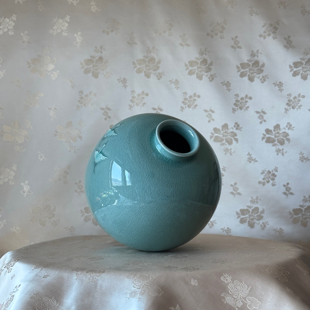 Celadon Vase: High-Relief Pair of Cranes by Master Artisan