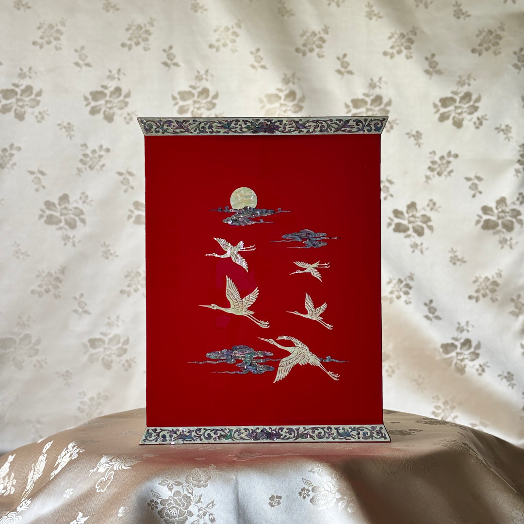 Mother-of-Pearl Double-Doored Jewelry Chest: Grand Scale, Longevity Motif on Red Ground