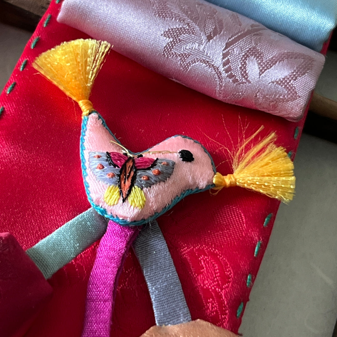 Norigae with Jade Longevity Charm, Layered Silk, and Bird-Flower Motif