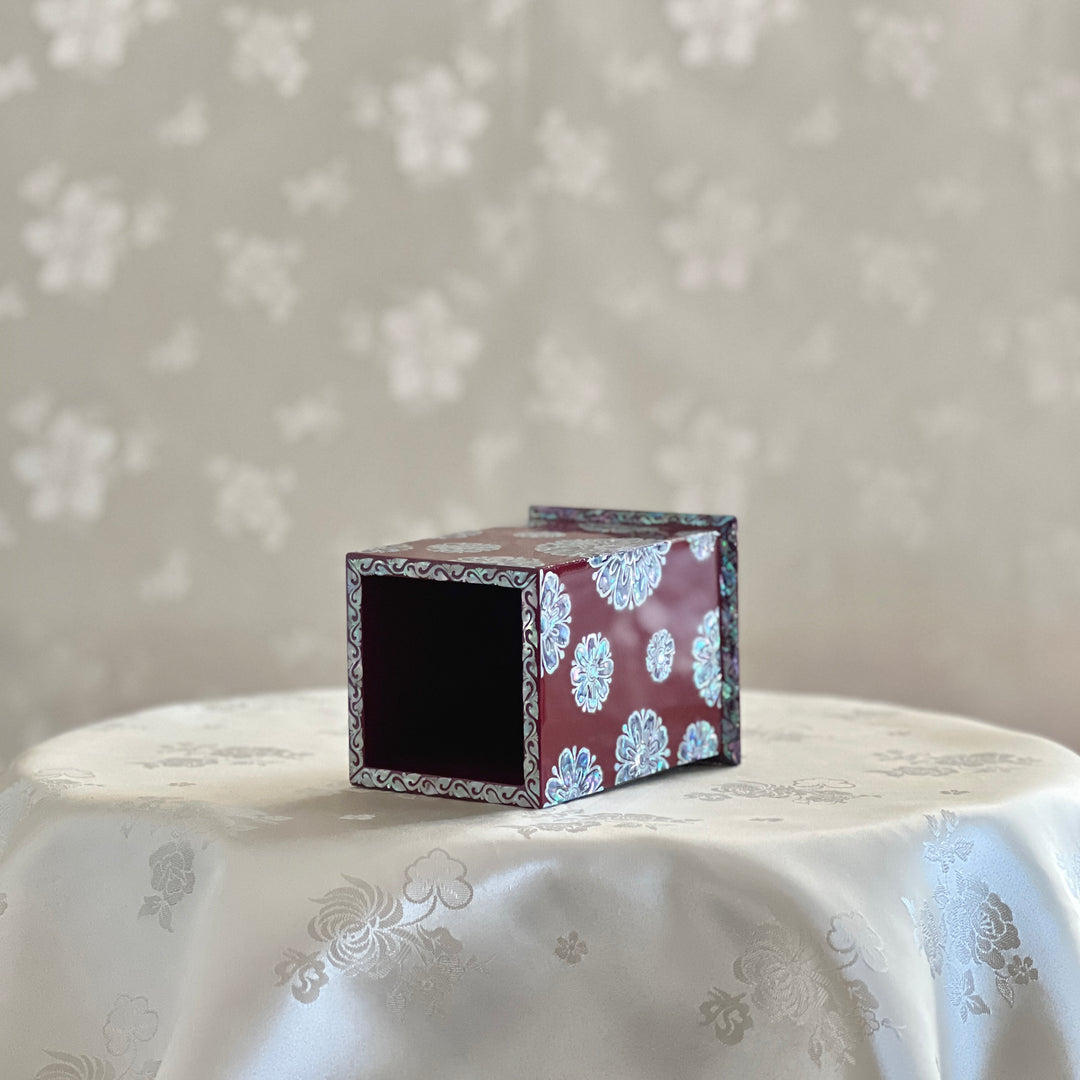 Mother of Pearl Wine Color Pen Holder with Chrysanthemum Pattern (자개 국화문 필통)