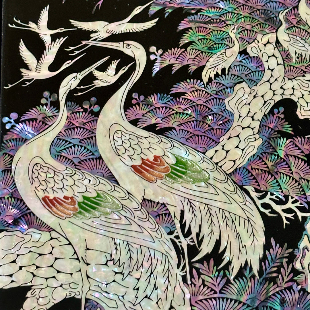 Mother of Pearl Folding Screen: One Hundred Cranes Motif