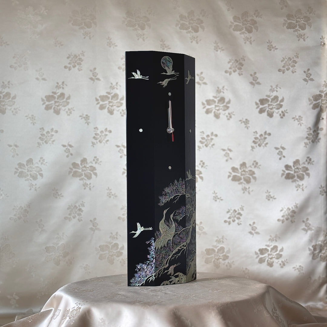 Mother-of-Pearl Wall Clock: Crane and Pine Motif with Moon