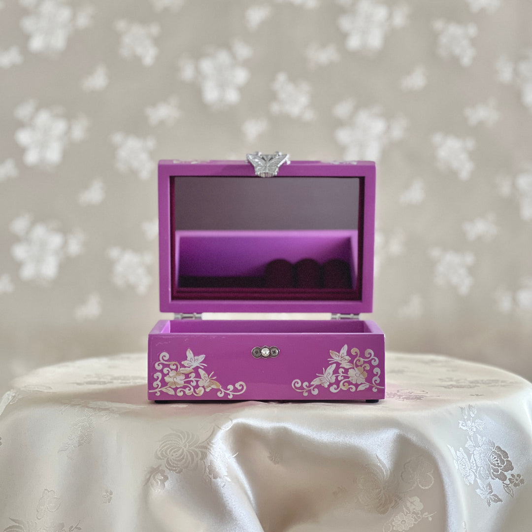Mother of Pearl Magenta Jewelry Box with Butterfly and Peony Pattern (자개 호접 목단문 보석함)