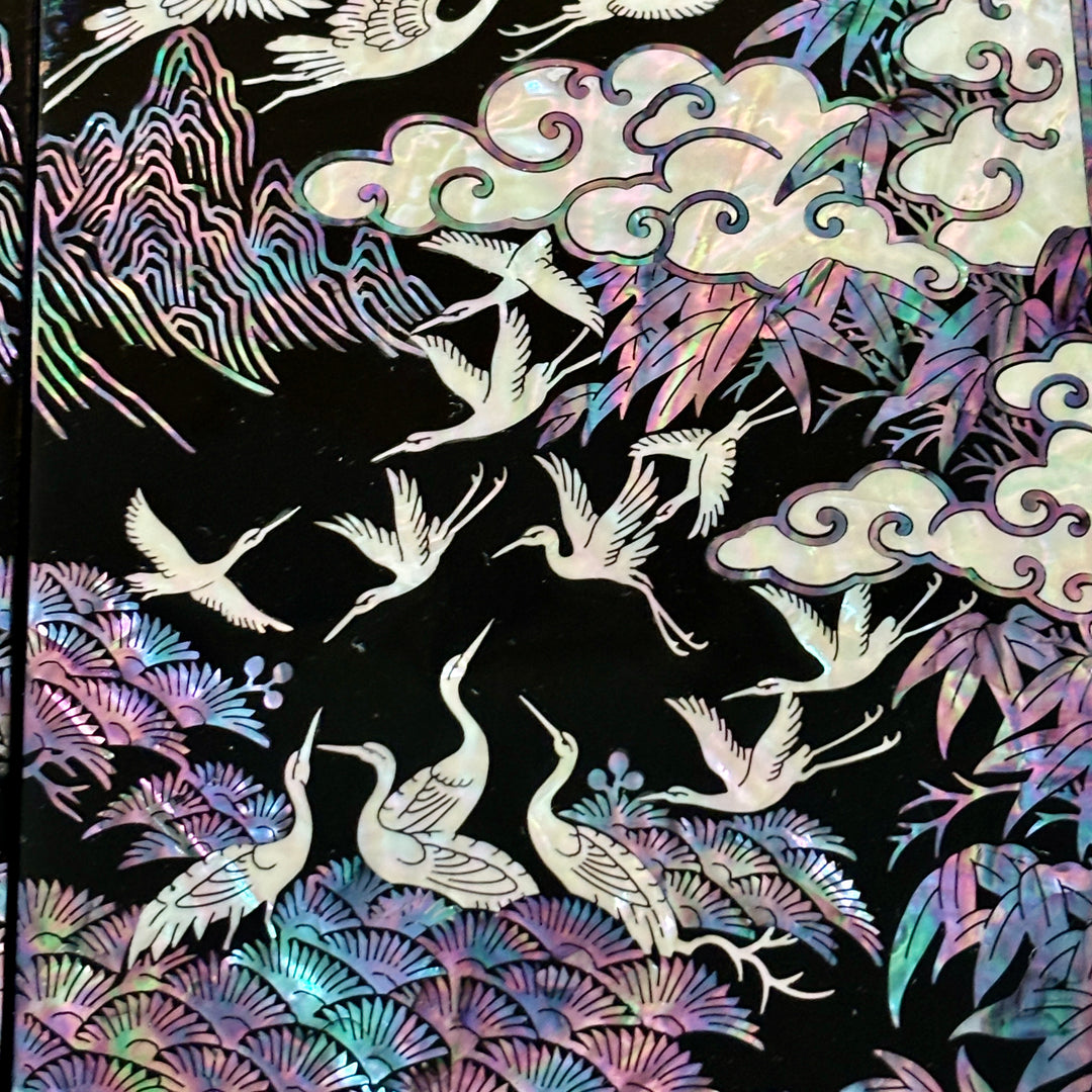 Mother of Pearl Folding Screen: One Hundred Cranes Motif