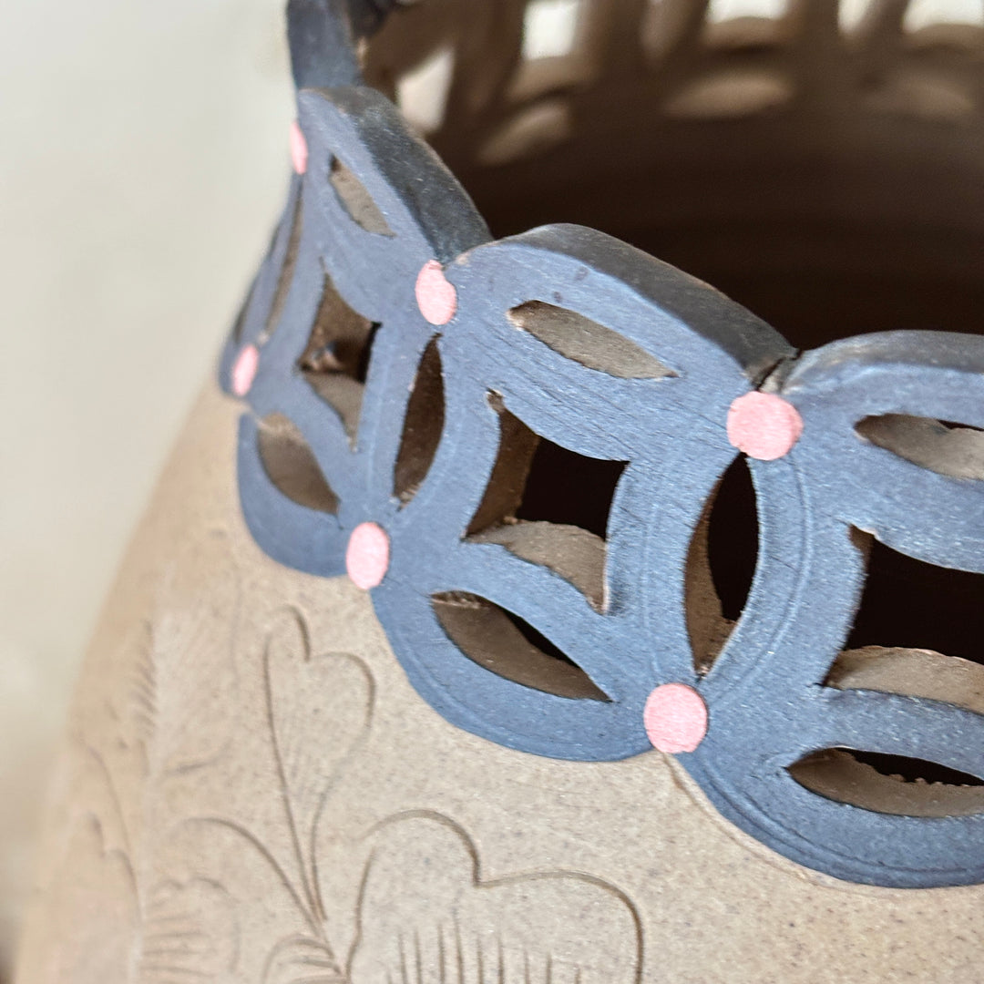 Unglazed Ceramic Vase: Buncheong Clay Body with Plum Blossom Branch and Openwork Rim