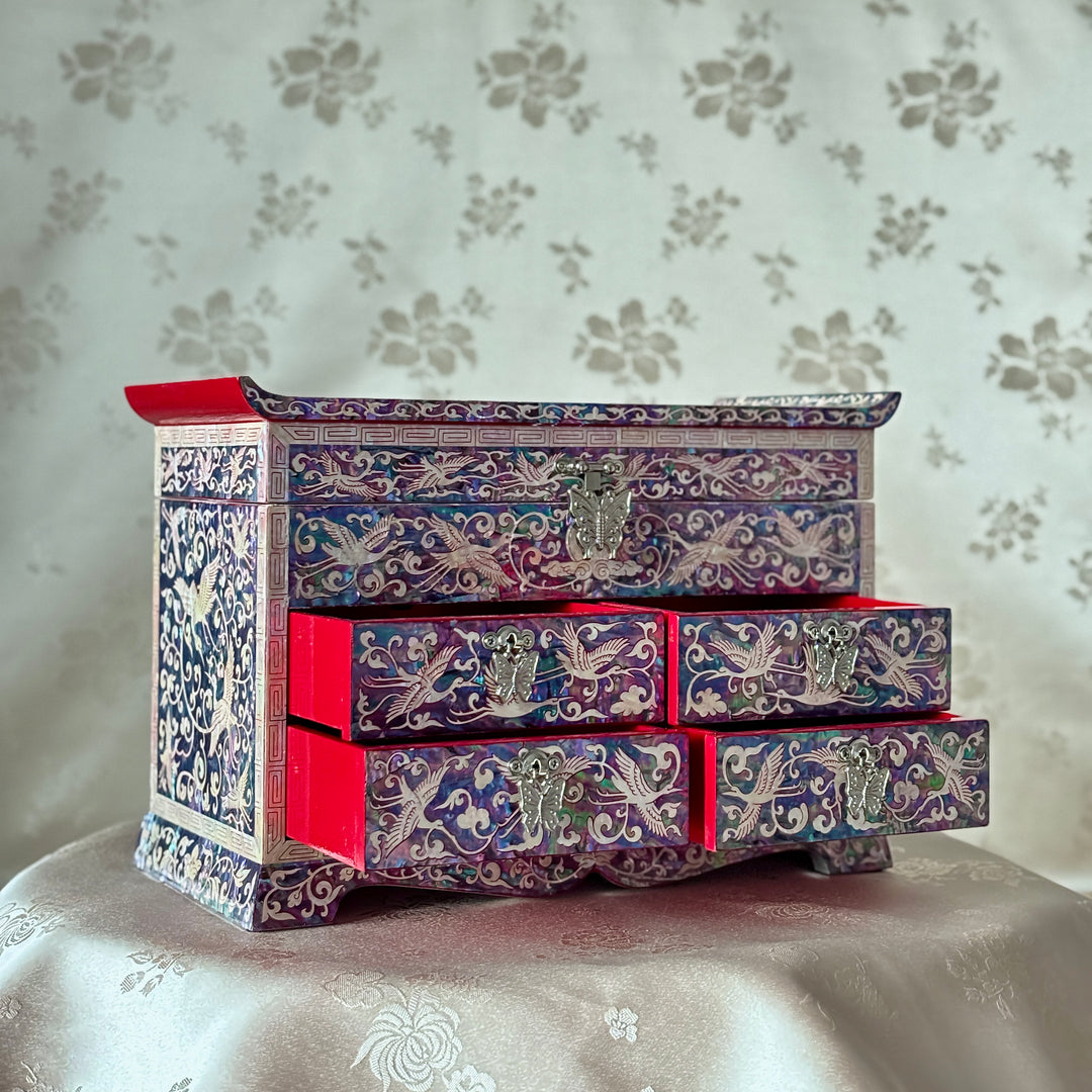 Mother of Pearl Jewelry Chest Set: Matching Pencil Holder with Pine and Crane Motif