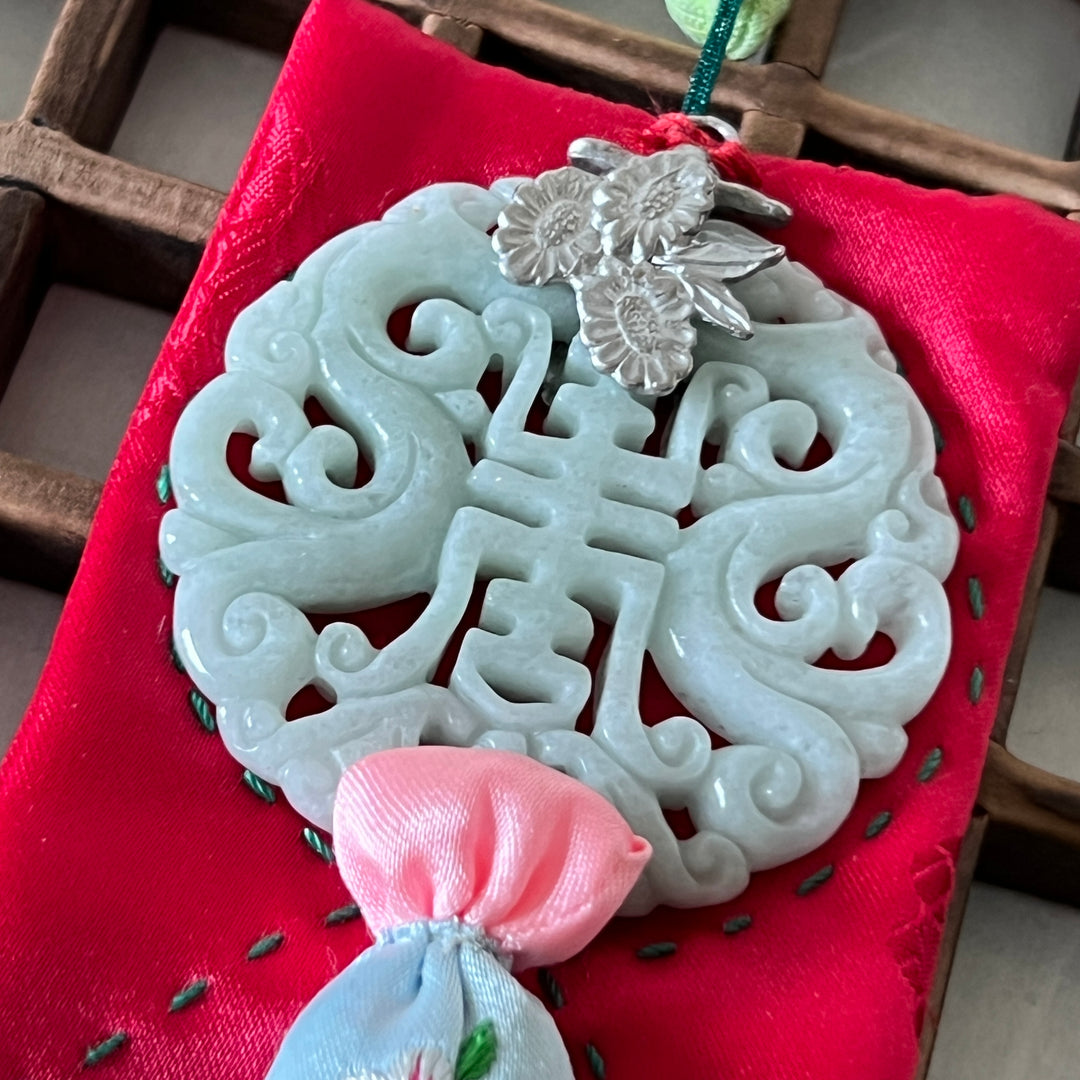 Norigae with Jade Longevity Charm, Layered Silk, and Bird-Flower Motif