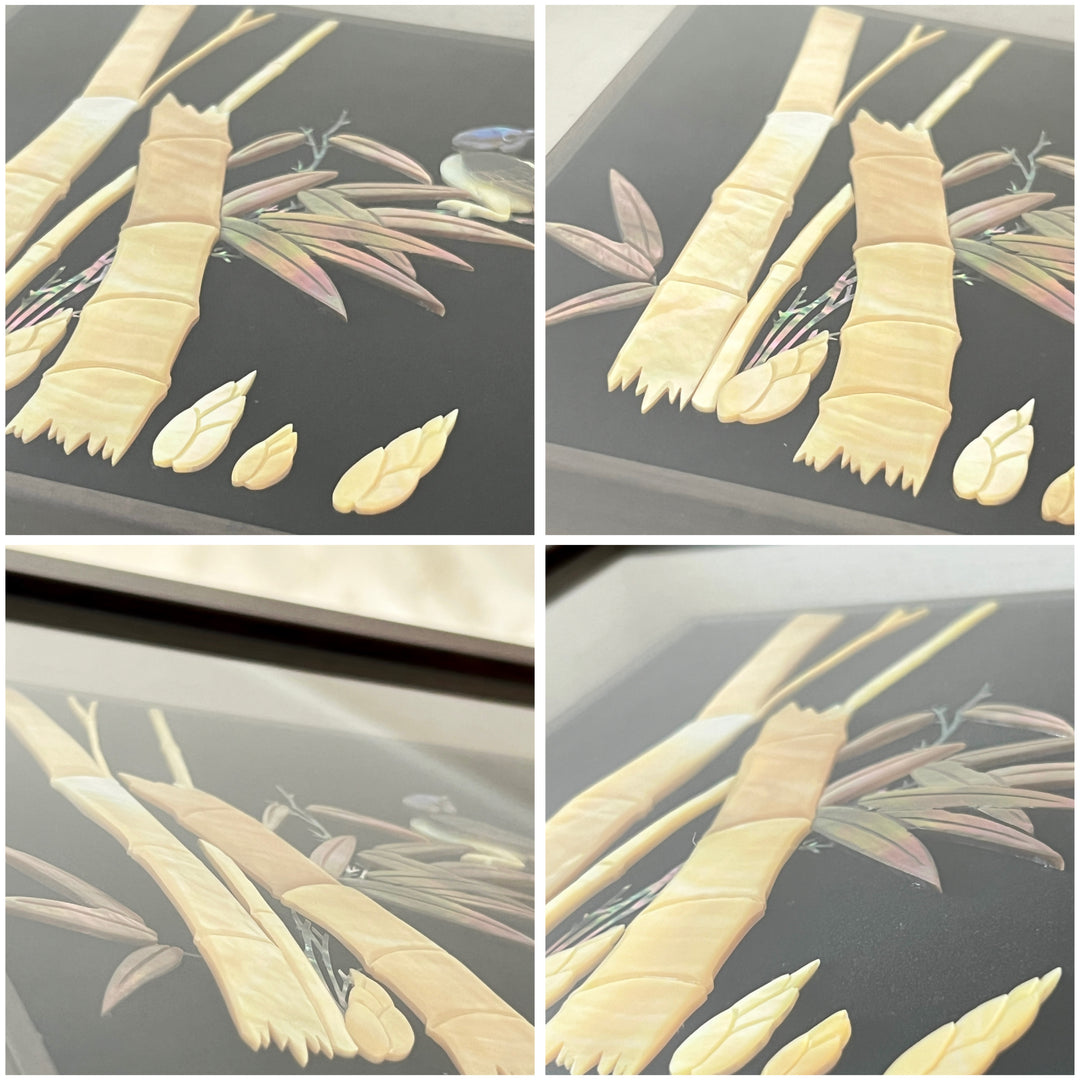 木製フレームに竹と鳥の模様を施した螺鈿アートワーク (자개 원패 죽조문 액자)