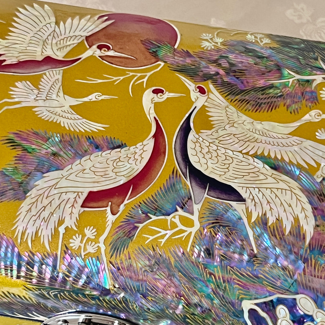 Mother-of-Pearl Jewelry Box: Pine and Crane Motif on Gold Ground