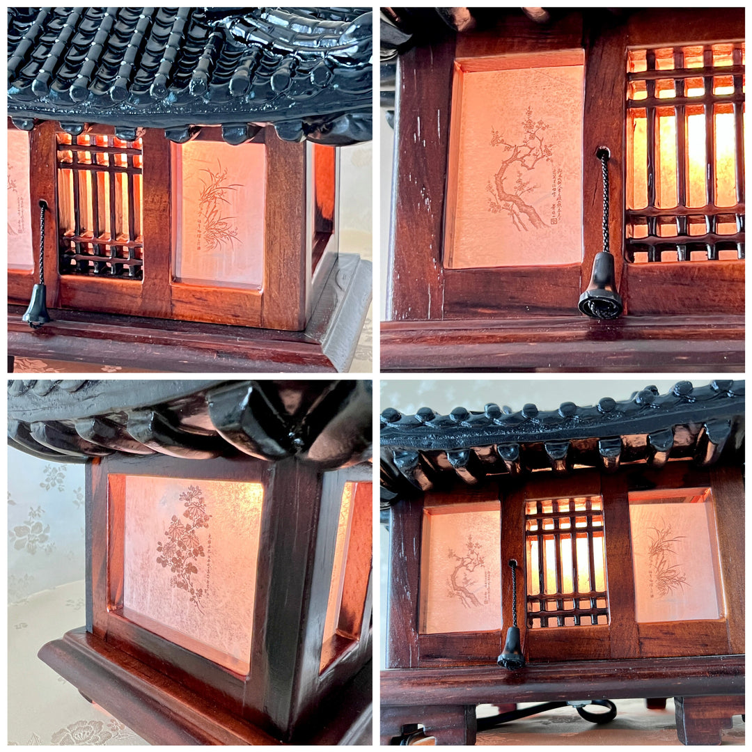 Wooden Tiled Roof House Shaped Wooden Accent Table Lamp Medium Size (한옥 기와집 램프)