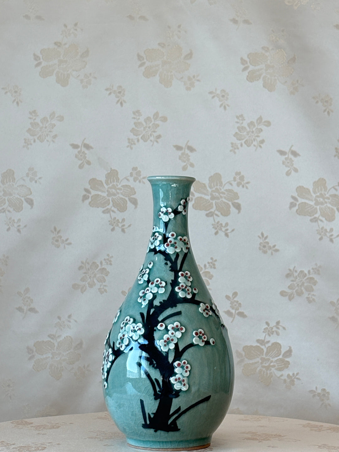 Korean celadon Maebyeong and Jubyeong Vase Set: with Plum Blossom Motif