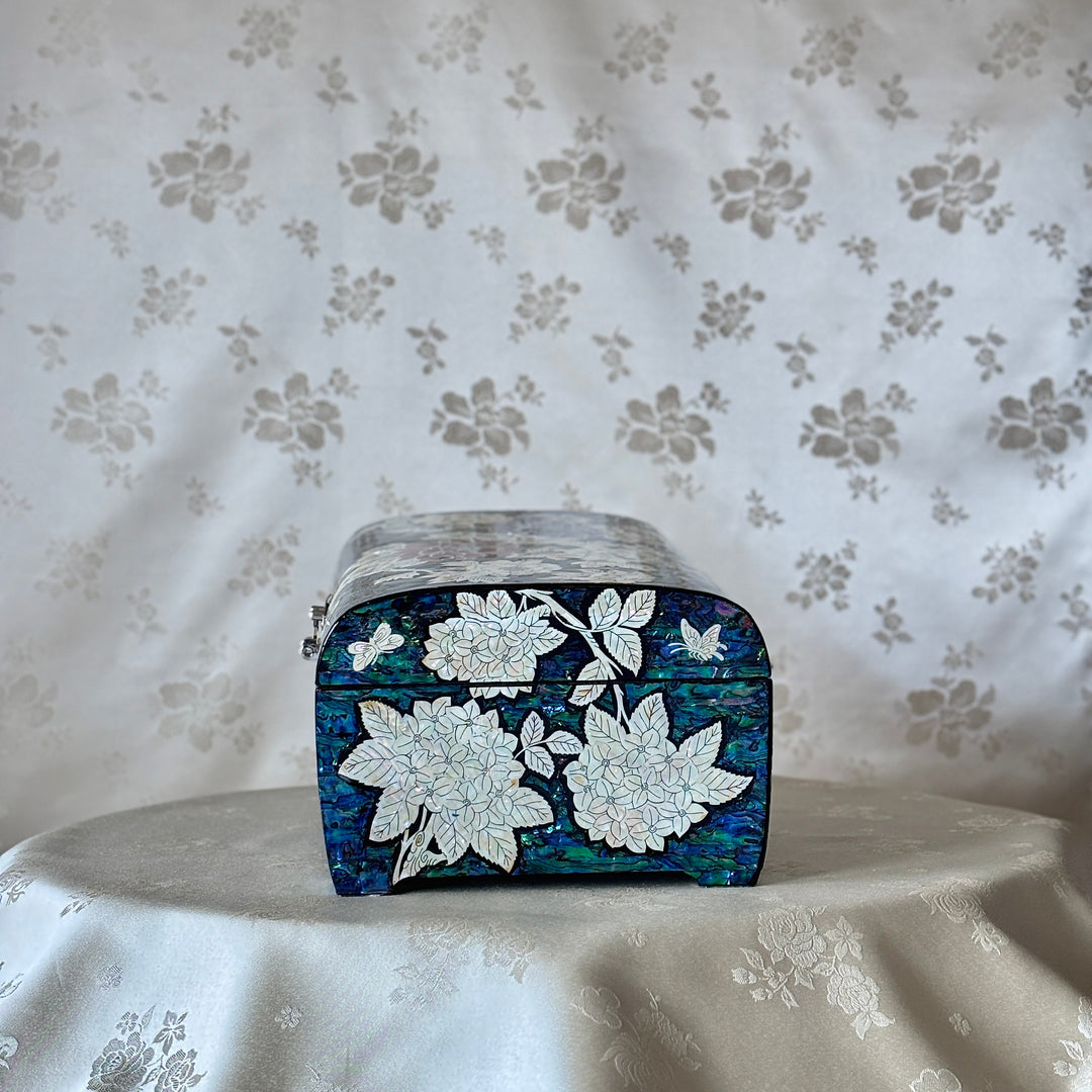 Mother of Pearl Jewelry Box: Peony and Butterfly on Deep Blue Abalone