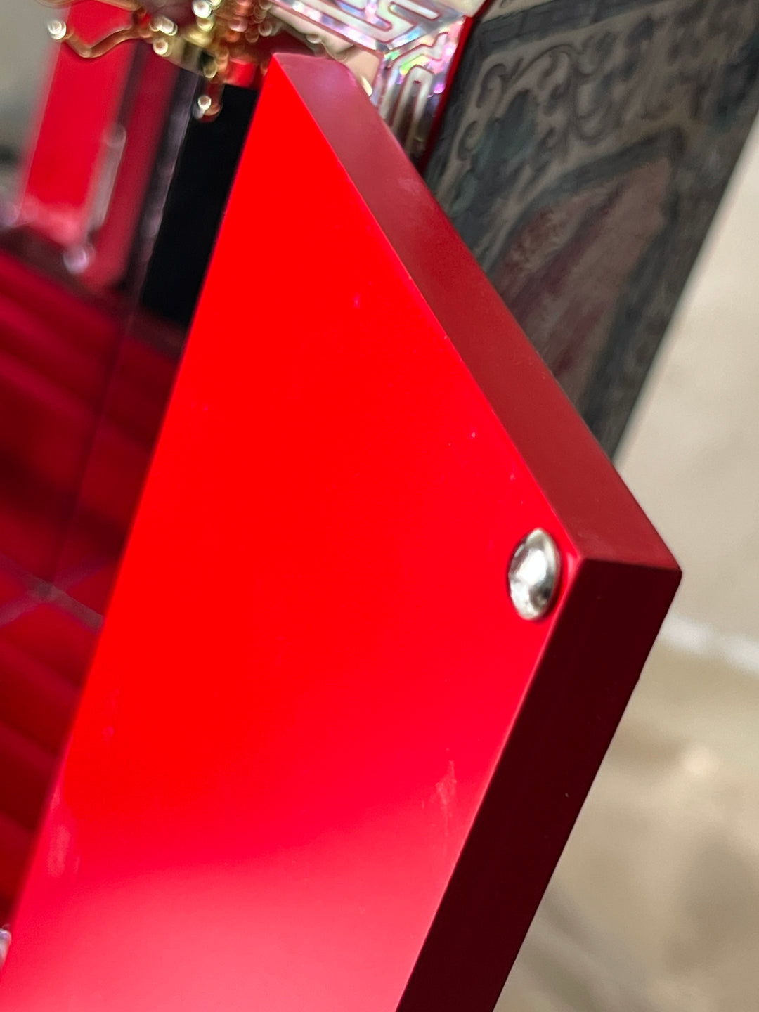 Mother-of-Pearl Double-Doored Jewelry Chest: Grand Scale, Longevity Motif on Red Ground