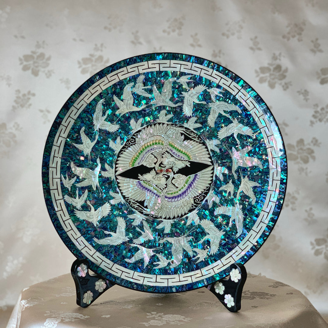 Mother of Pearl Wooden Plate with Crane Pattern (자개 쌍학문 접시)