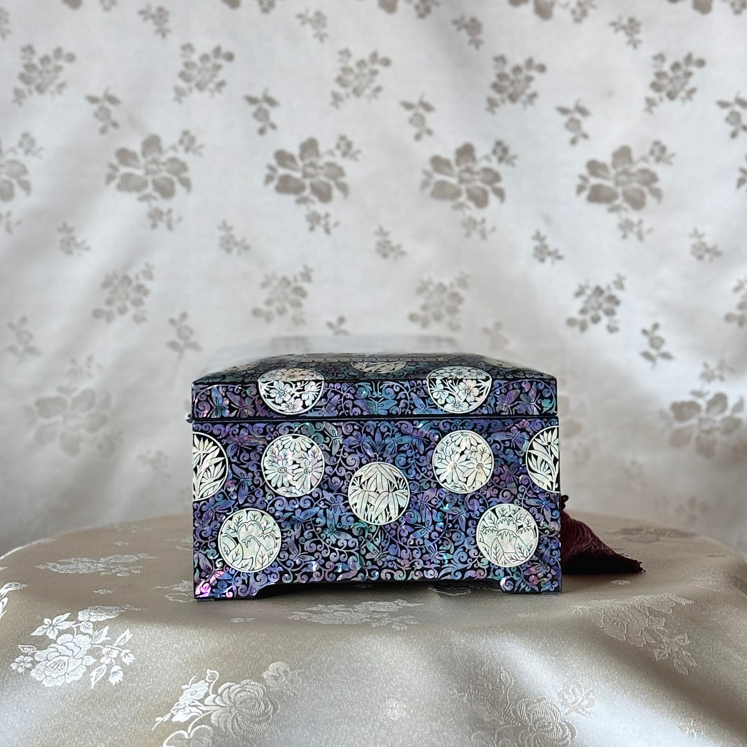 Mother-of-Pearl Jewelry Box: Crane Landscape with Longevity Symbols