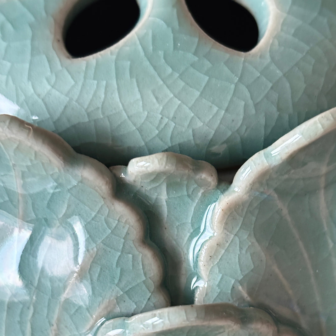 Celadon Incense Burner: Grand Scale with Lotus Motif and Openwork Lid