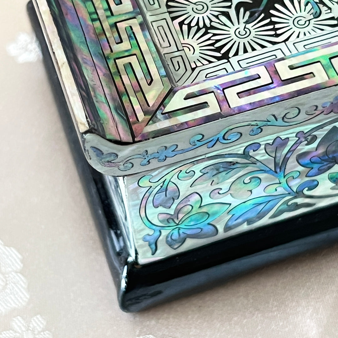 Mother-of-Pearl Lidded Box: Scholar’s Desk-Inspired Form with Crane and Pine Motif