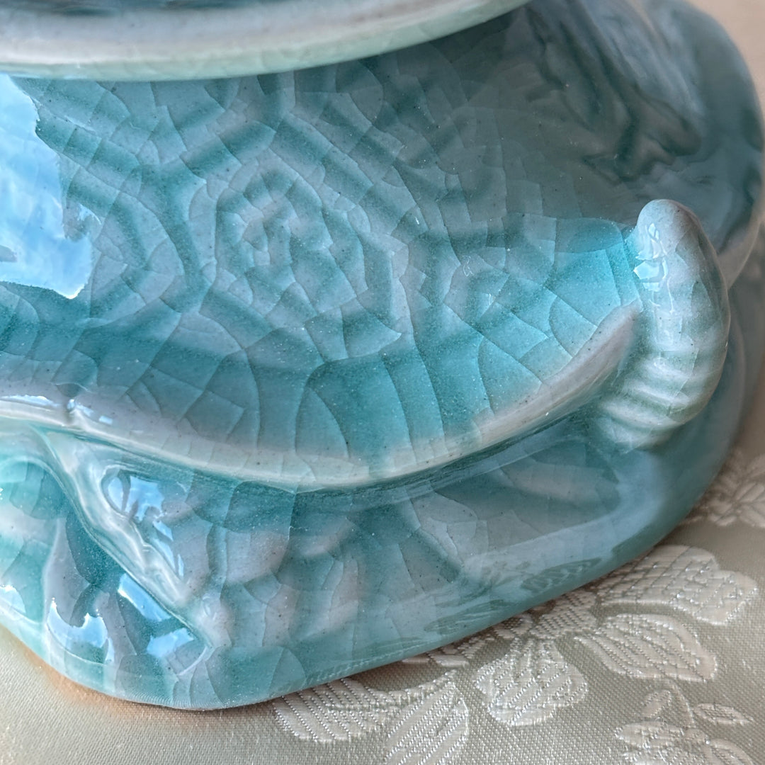 Celadon Gye-yeong Bae (Sobriety Cup): Dragon Turtle Motif by Master Artisan