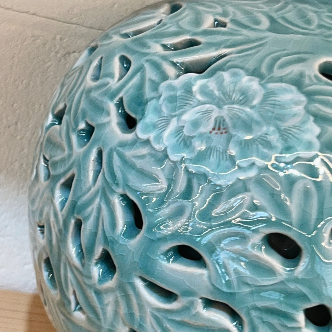 Celadon Vase: Double-Wall Openwork Design with Peony Motif by Master Artisan