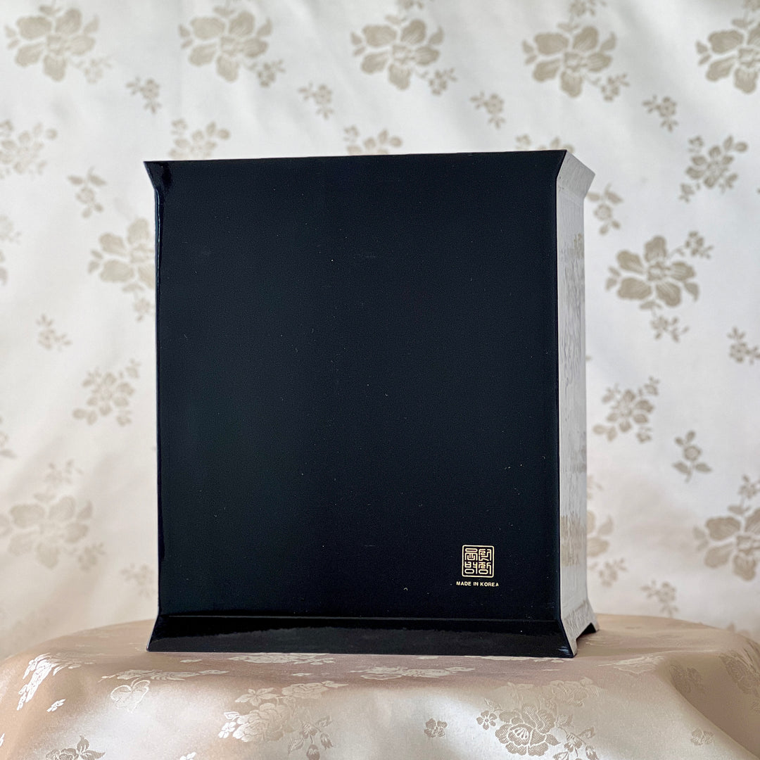 Mother-of-Pearl Double-Door Jewelry Chest: Longevity Motif, Black Ground