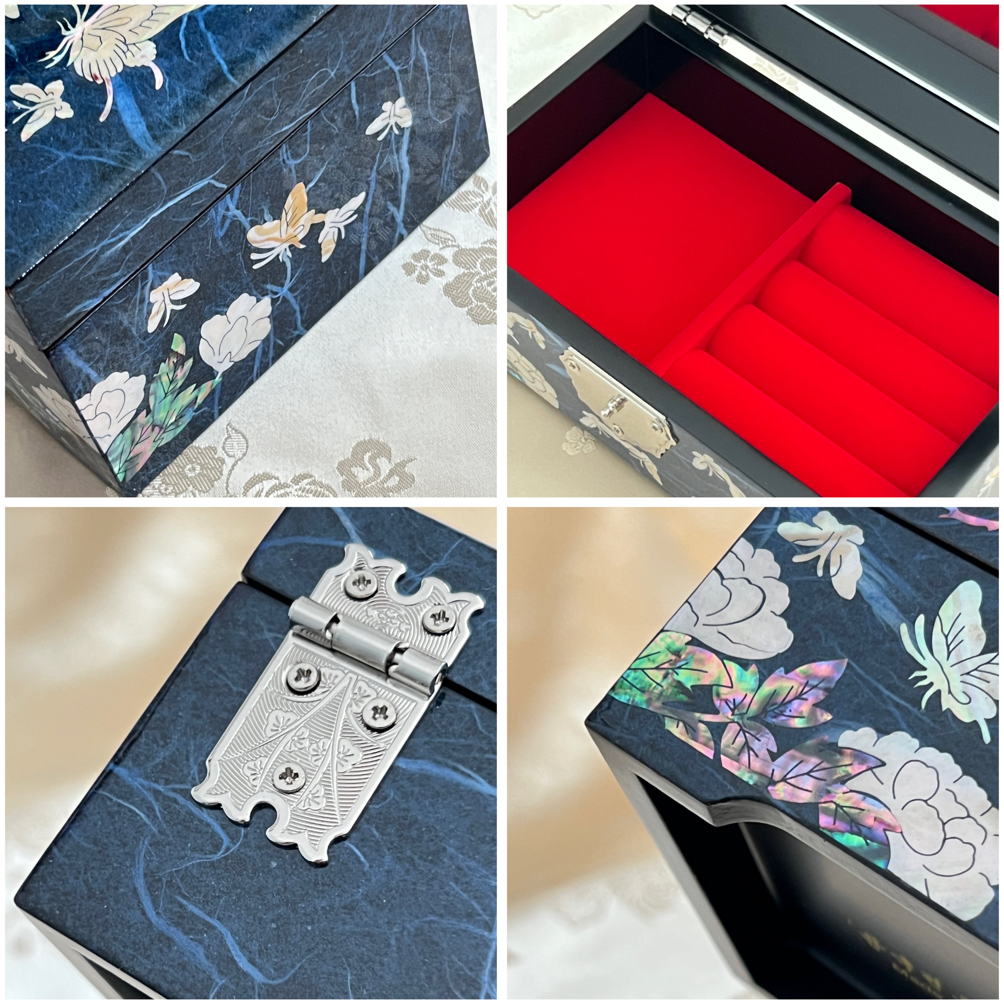 Mother of Pearl Jewelry Box: Butterfly & Plum on Navy – ArtinKo