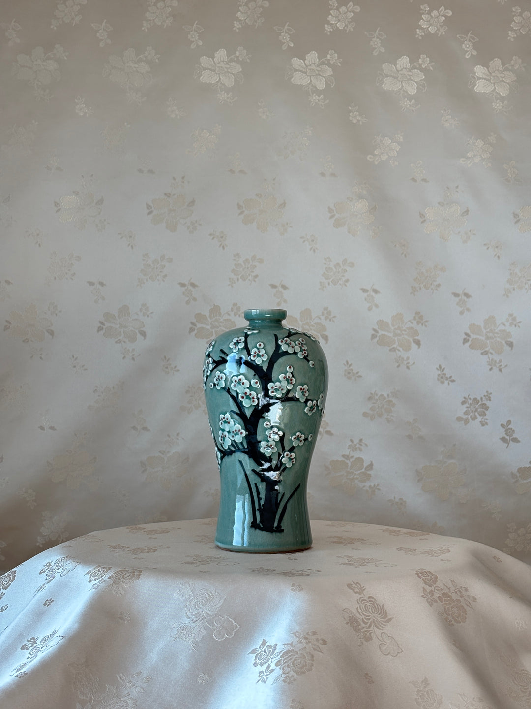 Korean celadon Maebyeong and Jubyeong Vase Set: with Plum Blossom Motif