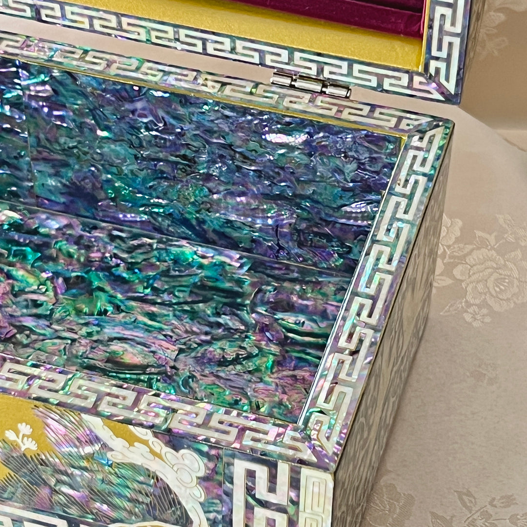 Mother-of-Pearl Jewelry Box: Pine and Crane Motif on Gold Ground