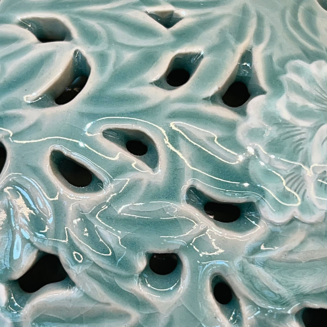 Celadon Vase: Double-Wall Openwork Design with Peony Motif by Master Artisan