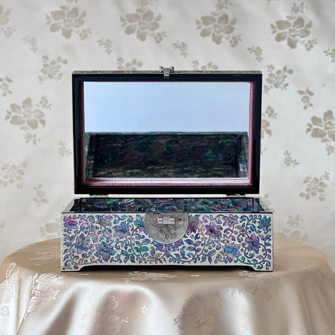 Mother-of-Pearl Jewelry Box: Paired Cranes in a Pine Grove