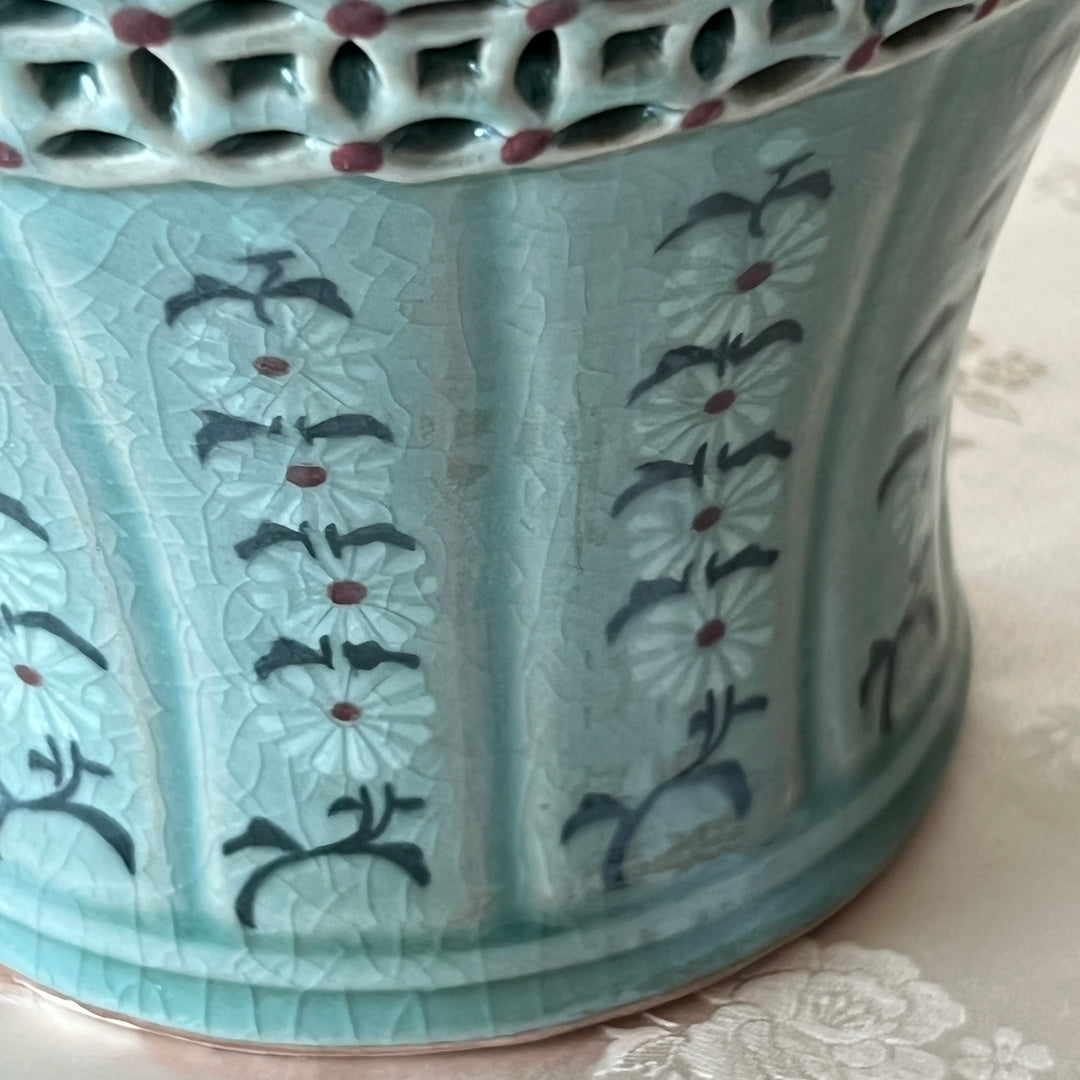 Celadon Double-Walled Openwork Vase: Inlaid Chrysanthemum and Chilbo Pattern