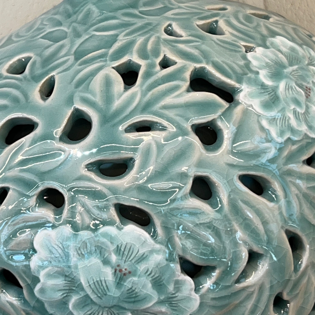 Celadon Vase: Double-Wall Openwork Design with Peony Motif by Master Artisan