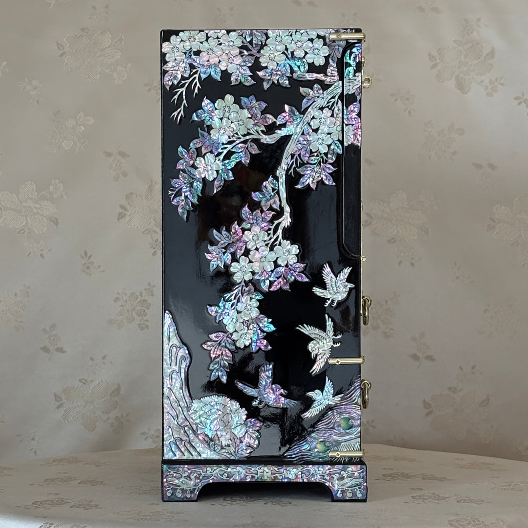 Mother of Pearl Bandaji Chest: Peacock and Peony Motif Jewelry Cabinet