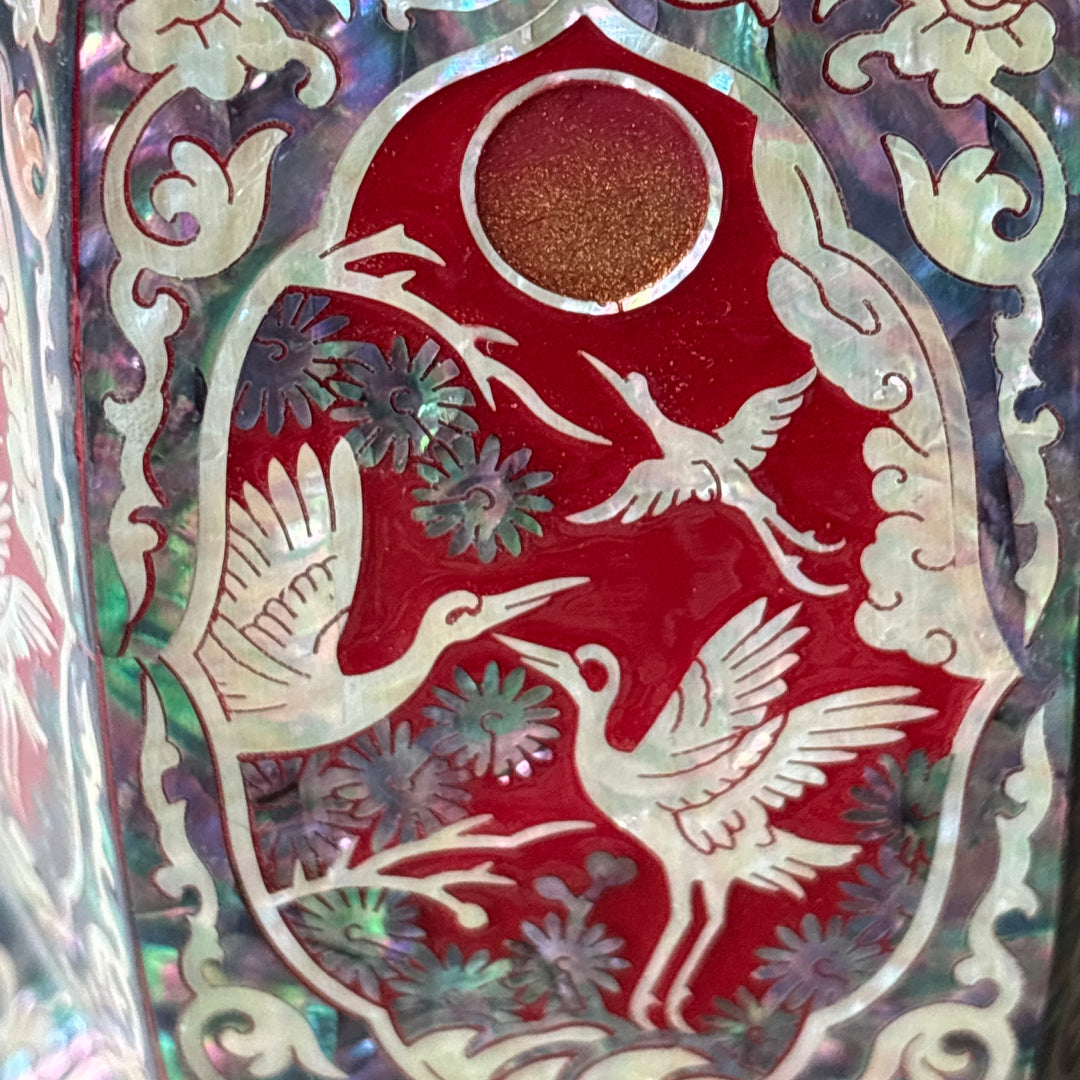 Mother of Pearl Jewelry Chest Set: Matching Pencil Holder with Pine and Crane Motif