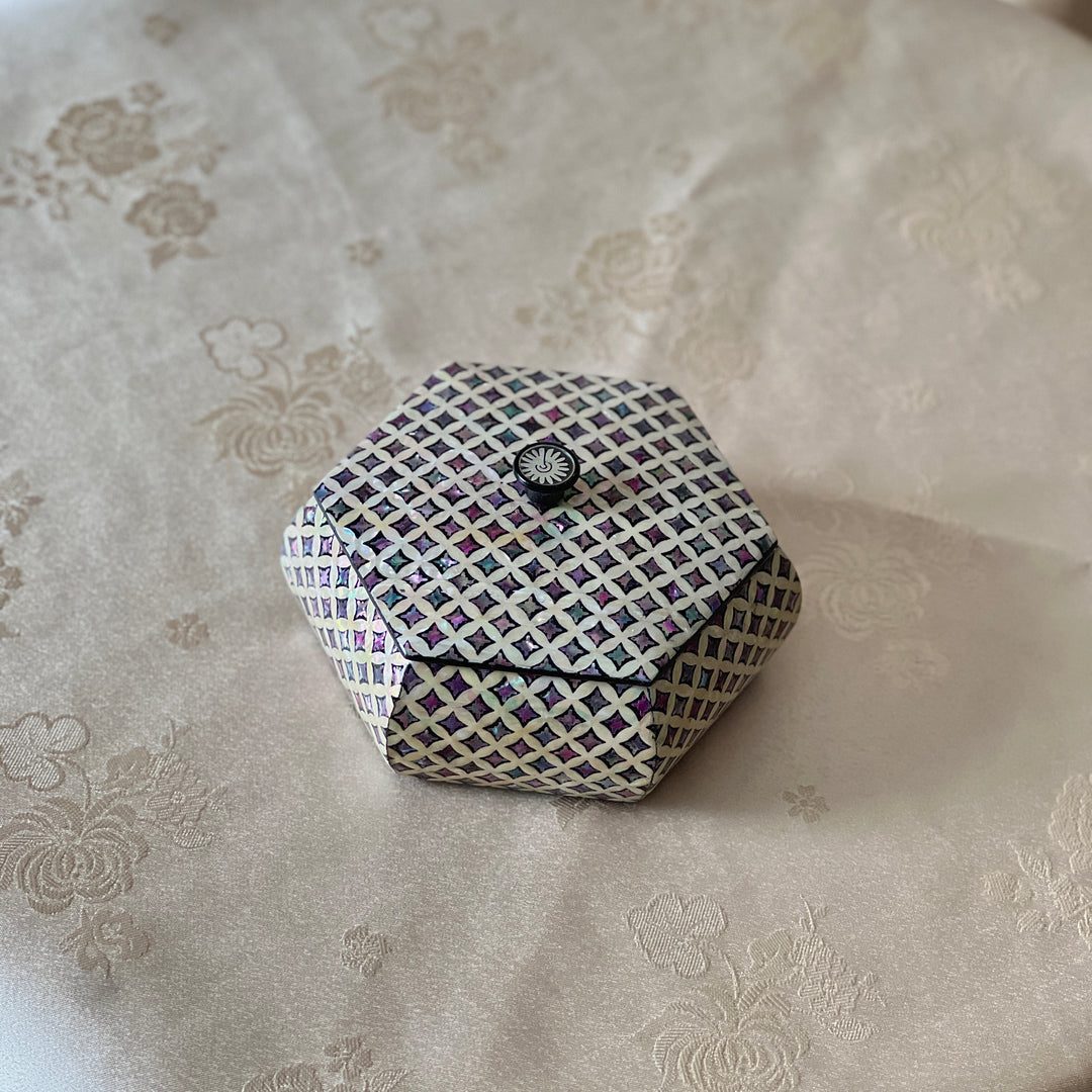 Mother-of-Pearl Hexagonal Mini Lidded Box: Chilbo Pattern