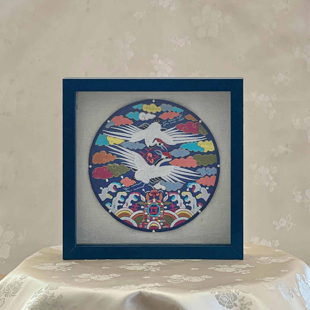 Embroidered Double Crane Motif in Frame