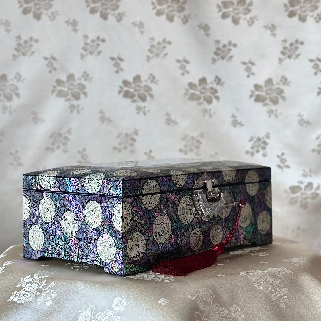 Mother-of-Pearl Jewelry Box: Crane Landscape with Longevity Symbols