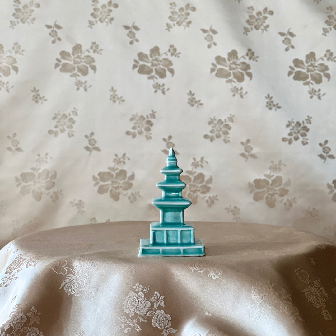 Celadon-Glazed Porcelain Pagoda: Three-Story Stone Pagoda Motif
