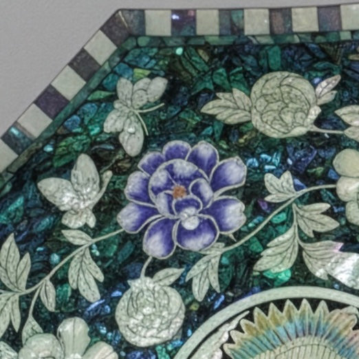 Mother of Pearl Octagonal Tray: Twin Cranes and Peony on Abalone