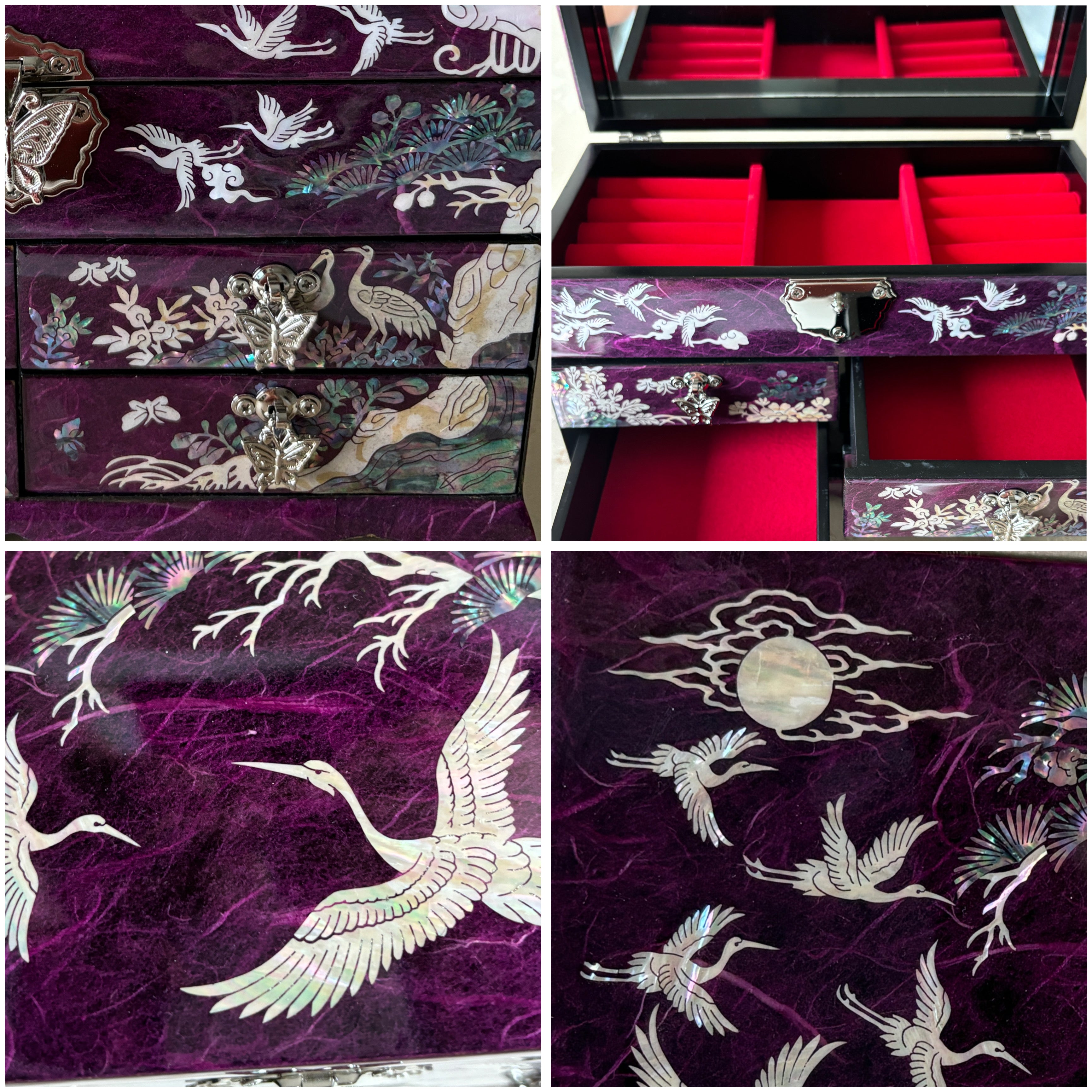 Elegant Korean Mother of Pearl Jewelry Box with Purple Hanji – ArtinKo