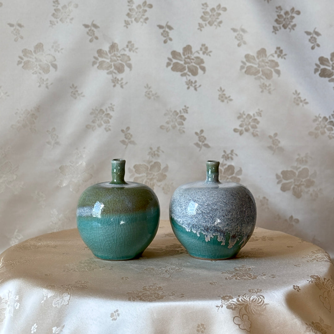 Korean Double-Glazed Celadon Vase Set: by Master Artisan