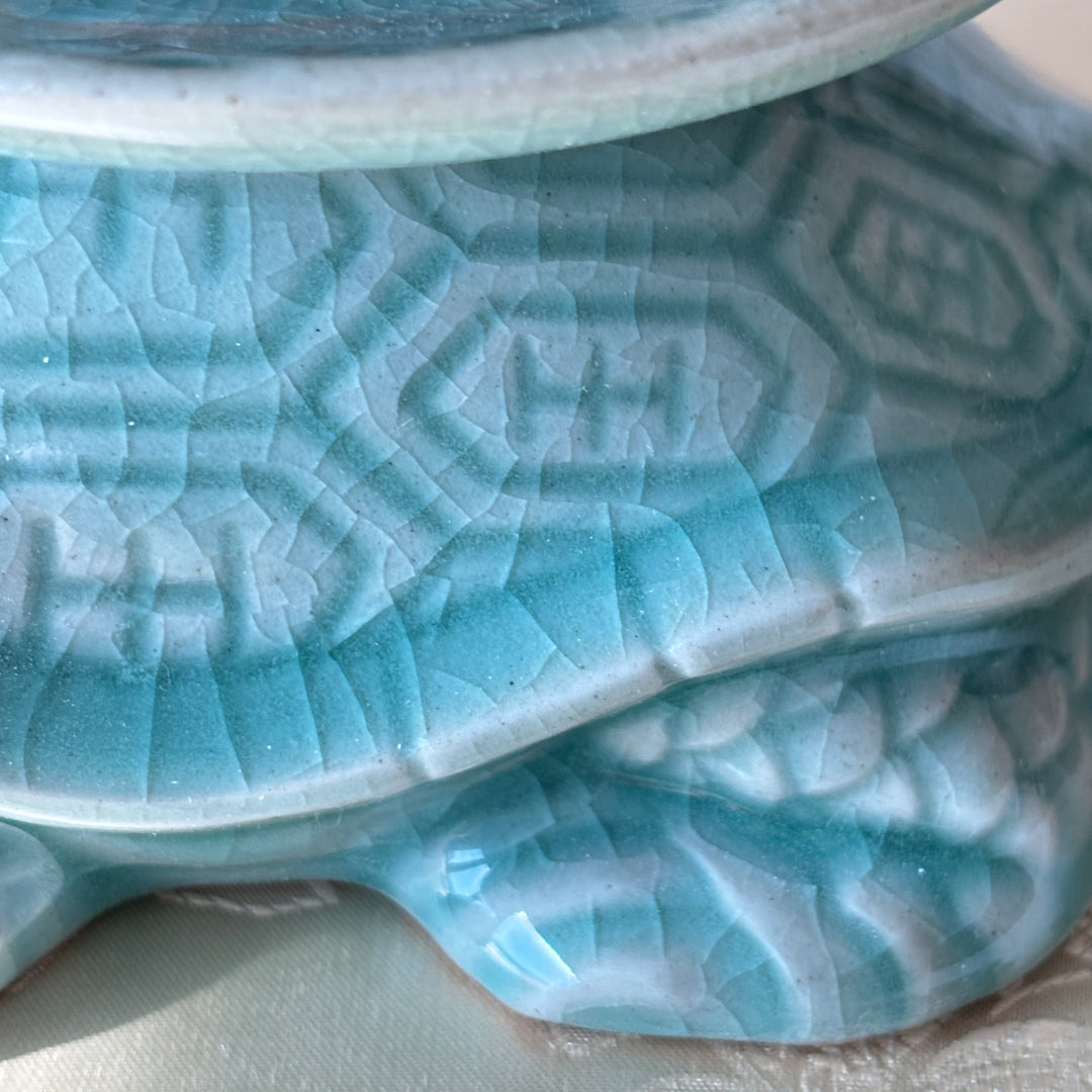 Celadon Gye-yeong Bae (Sobriety Cup): Dragon Turtle Motif by Master Artisan
