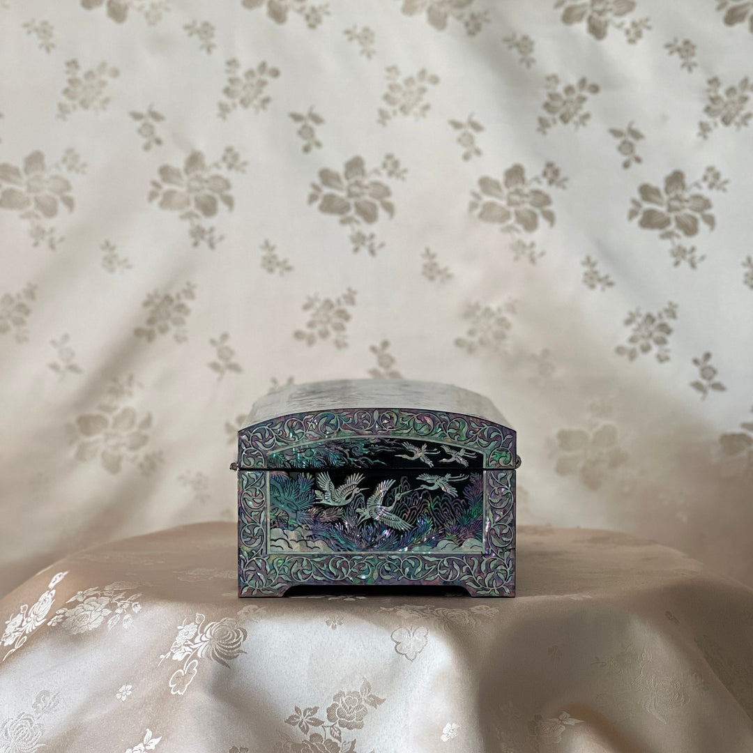 Mother-of-Pearl Jewelry Box: Auspicious Mountain Landscape with Cranes