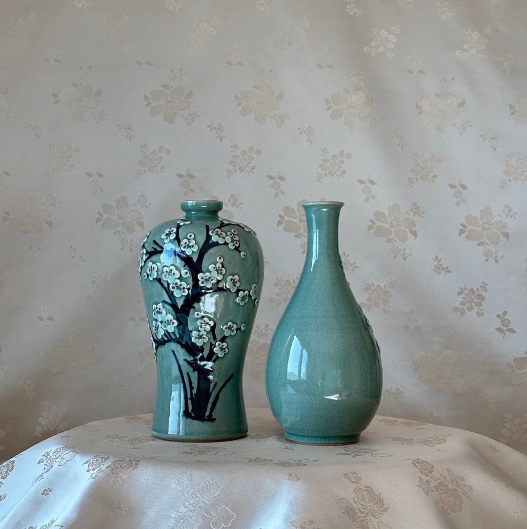 Korean celadon Maebyeong and Jubyeong Vase Set: with Plum Blossom Motif