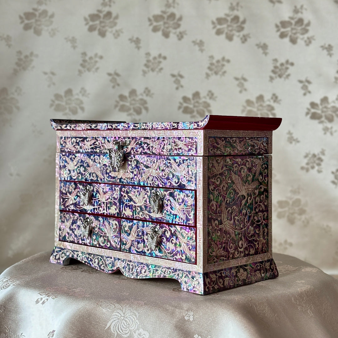 Mother of Pearl Jewelry Chest Set: Matching Pencil Holder with Pine and Crane Motif